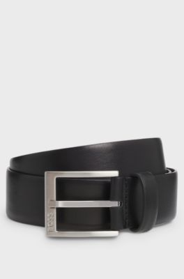 Italian-leather belt with silver-toned buckle, Black