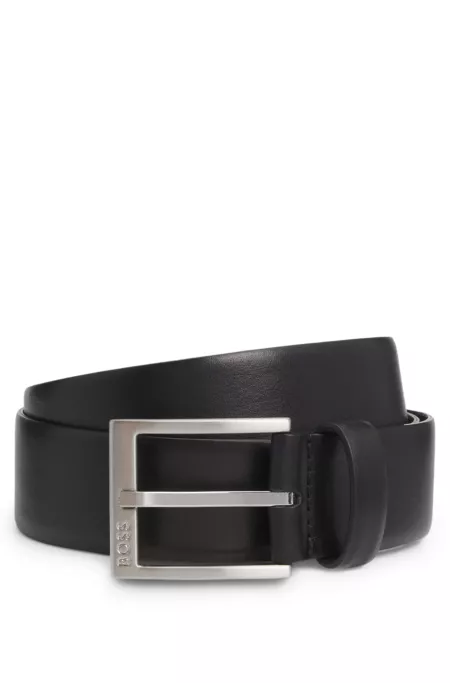 Italian-leather belt with silver-toned buckle