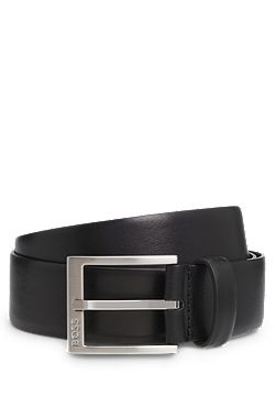 Italian-leather belt with silver-toned buckle