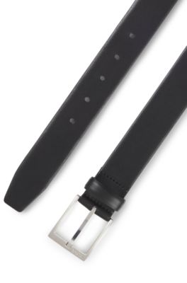 Italian-leather belt with silver-toned buckle, Black