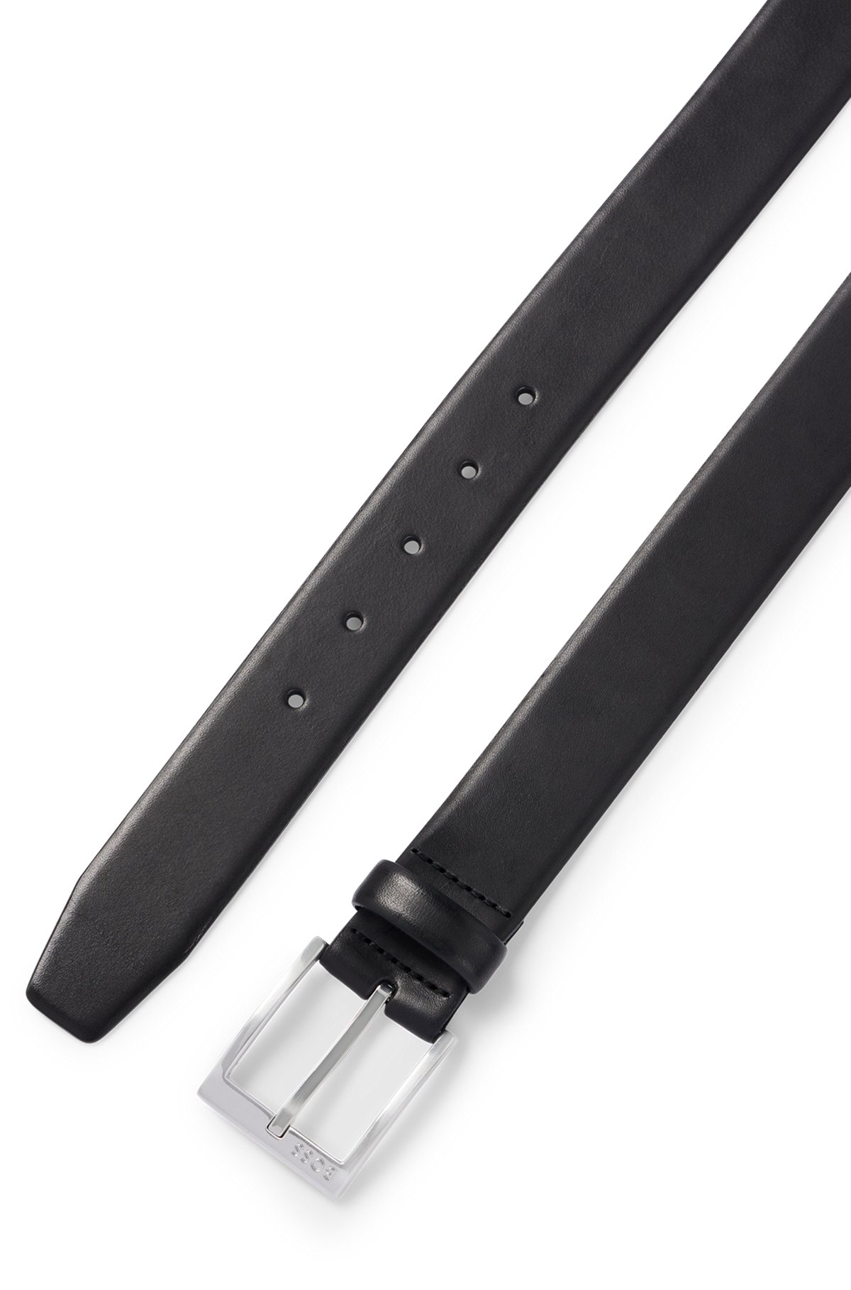 Italian-leather belt with silver-toned buckle, Black