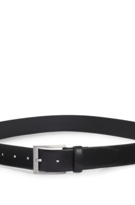 Italian-leather belt with silver-toned buckle, Black