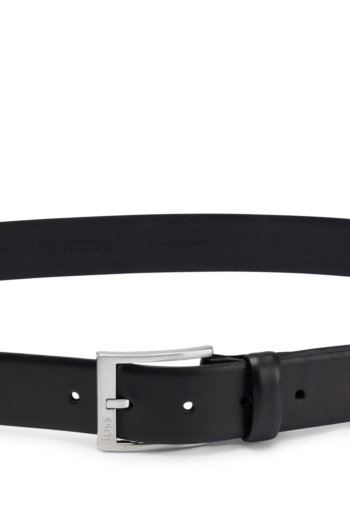 Italian-leather belt with silver-toned buckle, Black