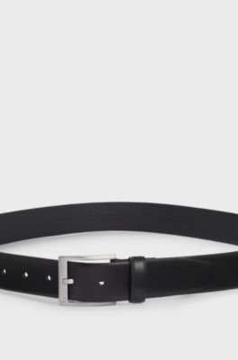 Italian-leather belt with silver-toned buckle, Black