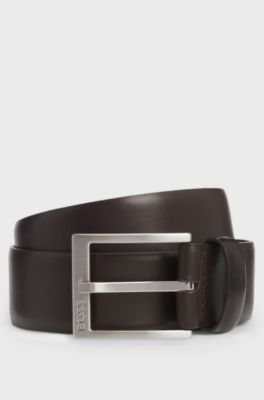 Italian-leather belt with silver-toned buckle, Dark Brown