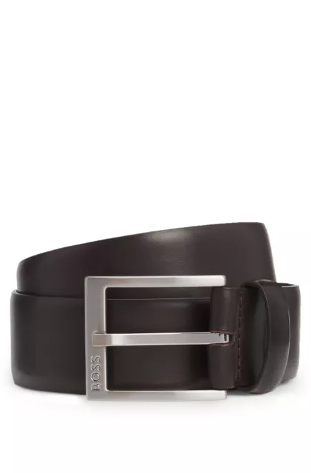 Italian-leather belt with silver-toned buckle