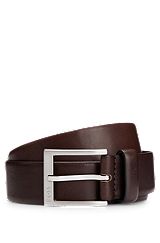 Italian-leather belt with silver-toned buckle, Dark Brown