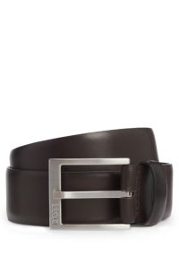 Italian-leather belt with silver-toned buckle, Dark Brown