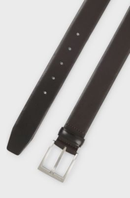 Italian-leather belt with silver-toned buckle, Dark Brown