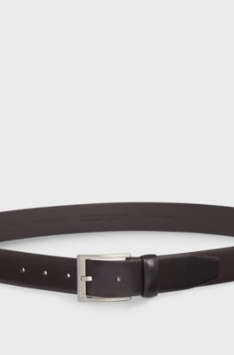 Italian-leather belt with silver-toned buckle, Dark Brown