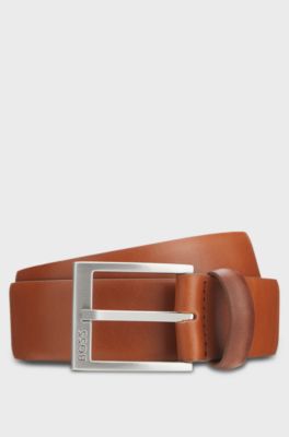 Italian-leather belt with silver-toned buckle, Brown