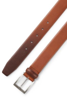 Italian-leather belt with silver-toned buckle, Brown