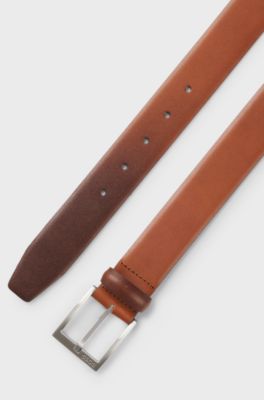 Italian-leather belt with silver-toned buckle, Brown