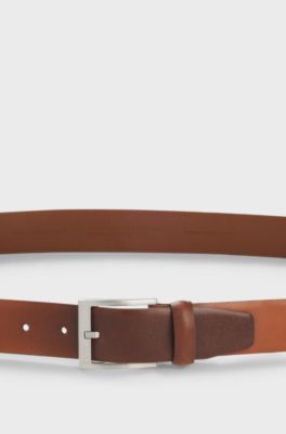 Italian-leather belt with silver-toned buckle, Brown