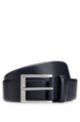 Italian-leather belt with silver-toned buckle, Dark Blue