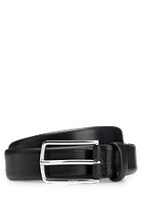 Pin-buckle belt in vegetable-tanned leather, Black
