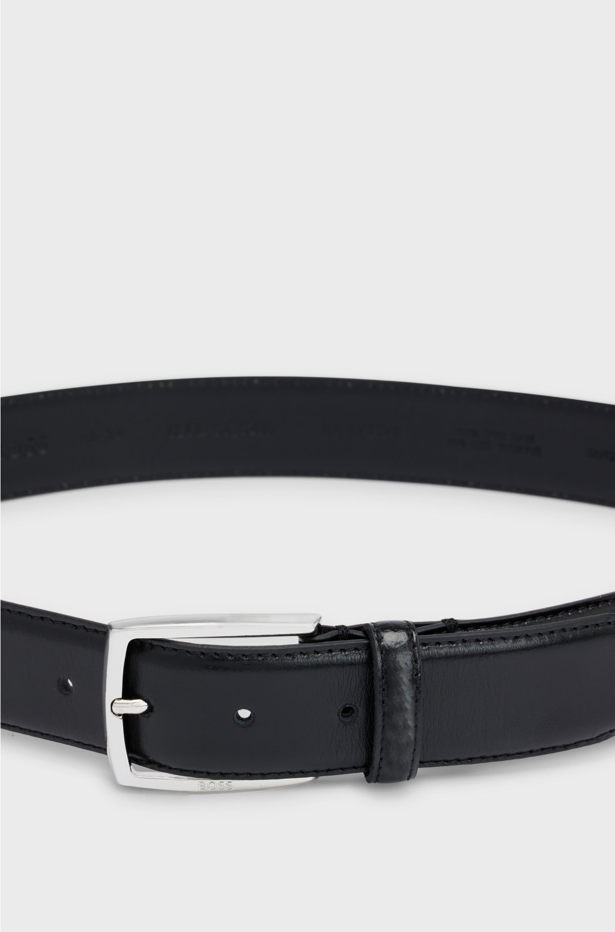 Italian-made polished-leather belt with stitching detail, Black