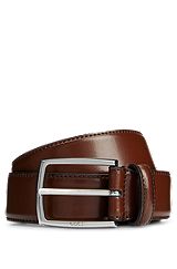 Italian-made polished-leather belt with stitching detail, Brown