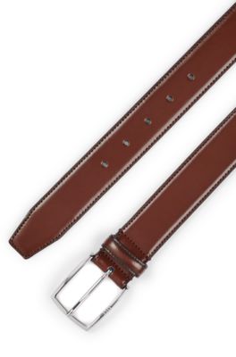 イタリアンメイド ポリッシュレザーベルト ステッチディテール, ブラウン