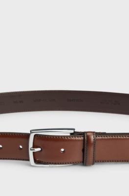 Italian-made polished-leather belt with stitching detail, Brown
