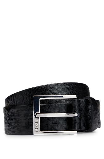 Cinturón de piel italiana con logo en la hebilla, Negro