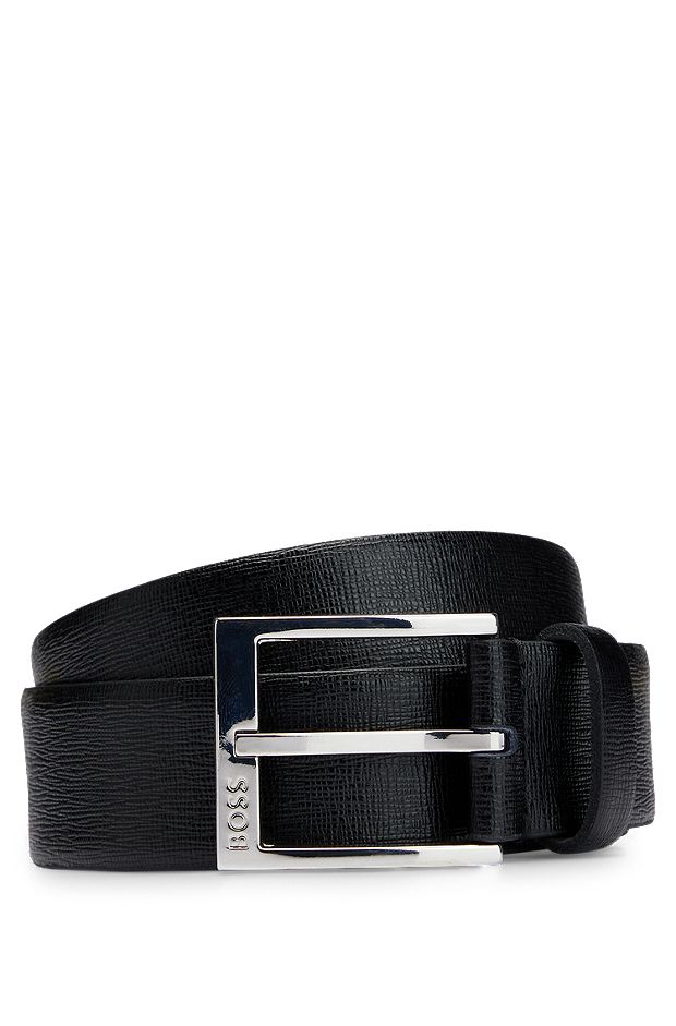 Belt in Italian leather with logo buckle, Black
