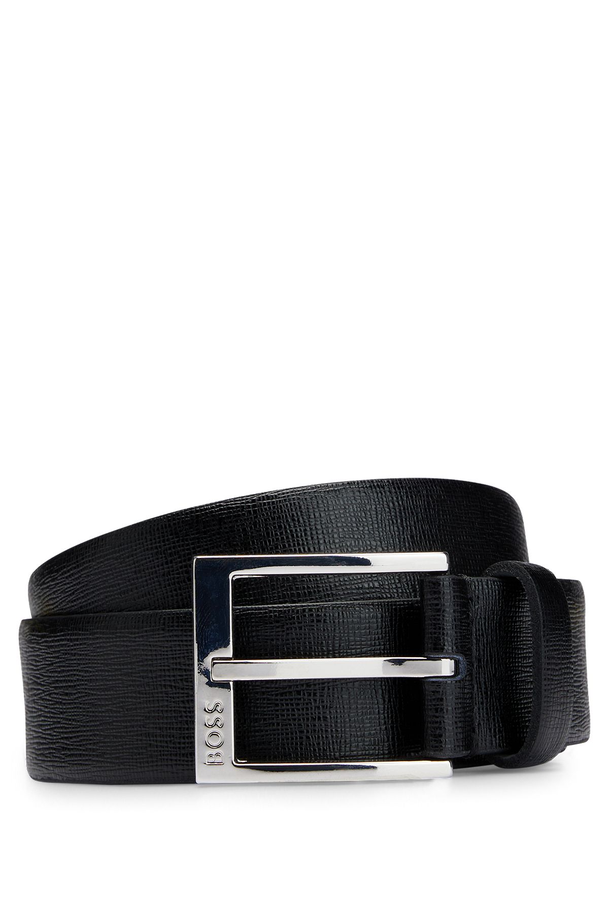Belt in Italian leather with logo buckle, Black