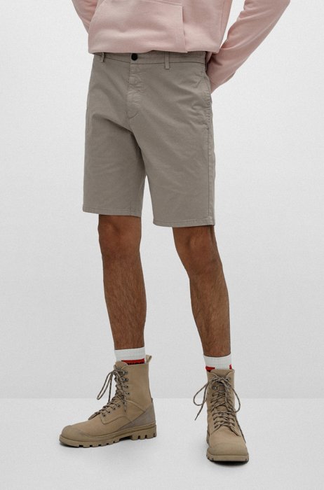 Slim-fit chino shorts in stretch-cotton gabardine, Grey