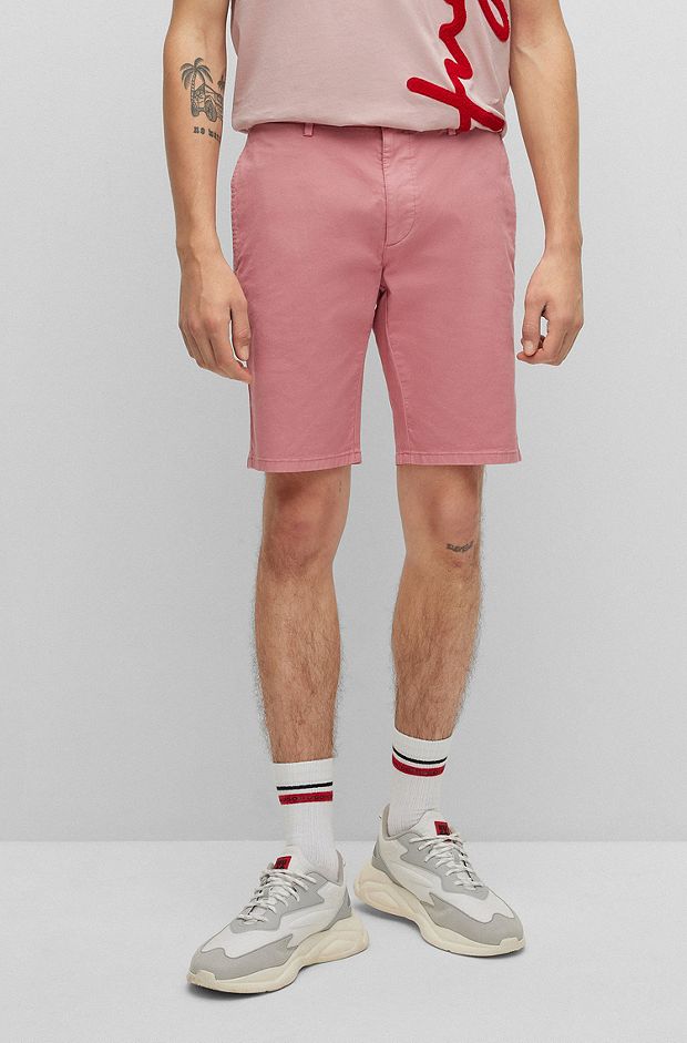 Shorts chinos slim fit de tejido de gabardina de algodón elástico, Pink