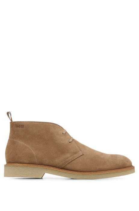 Desert boots in suede with signature-stripe pull loop, Beige