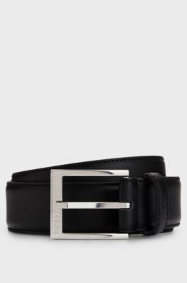Italian-leather belt with logo buckle, Black