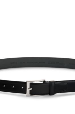 Italian-leather belt with logo buckle, Black