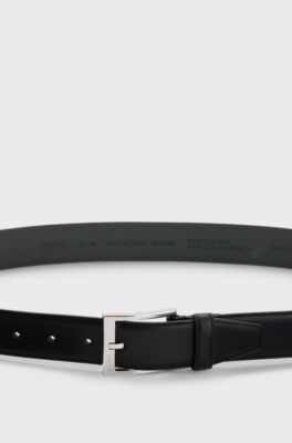 Italian-leather belt with logo buckle, Black
