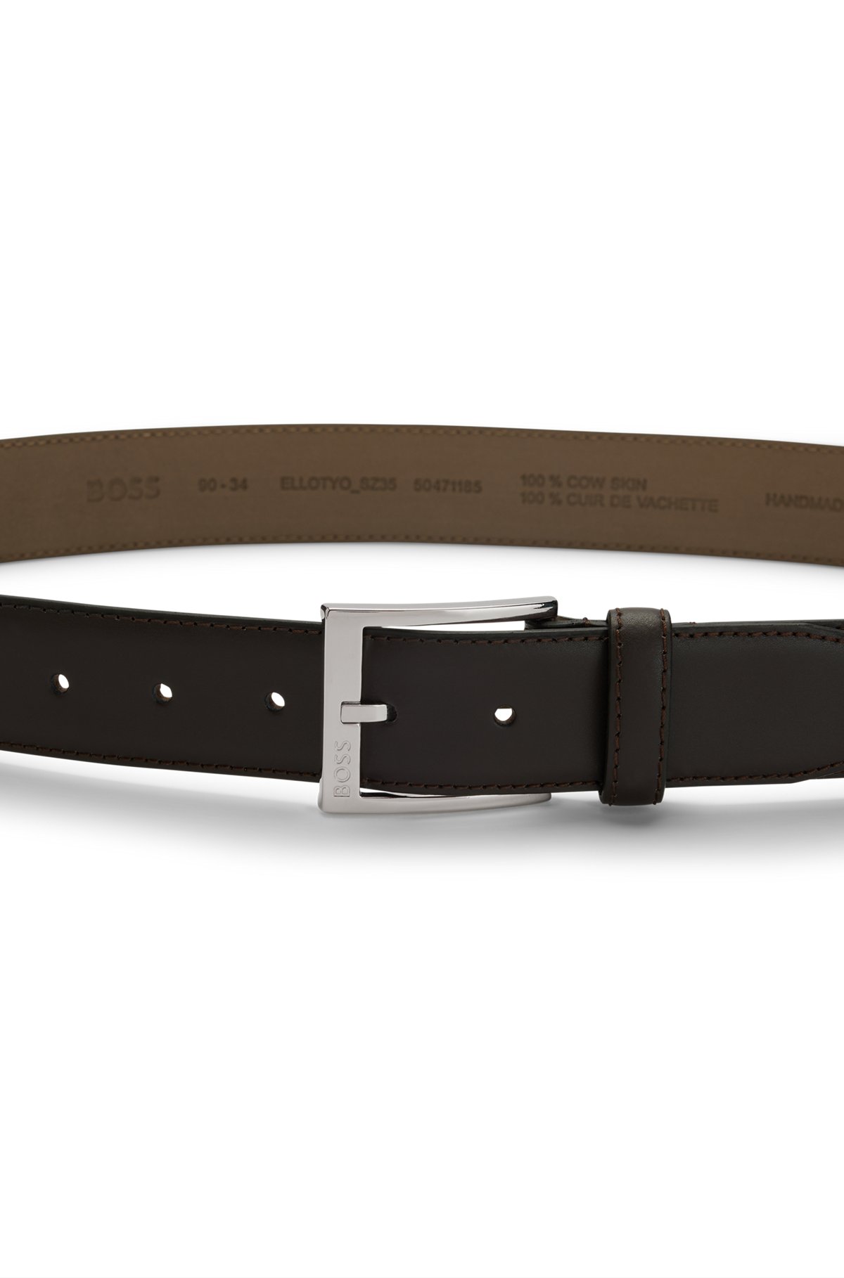 Italian-leather belt with logo buckle, Dark Brown