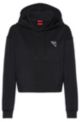 Cropped hoodie in stretch fabric with silicone logo, Black