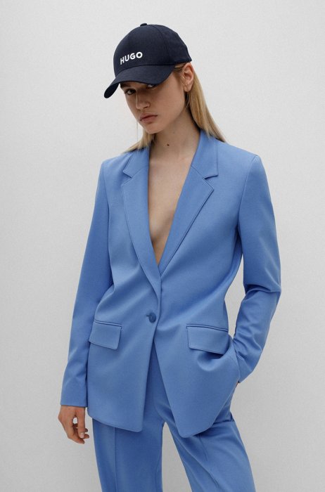 Relaxed-fit longline jacket in stretch jersey, Blue