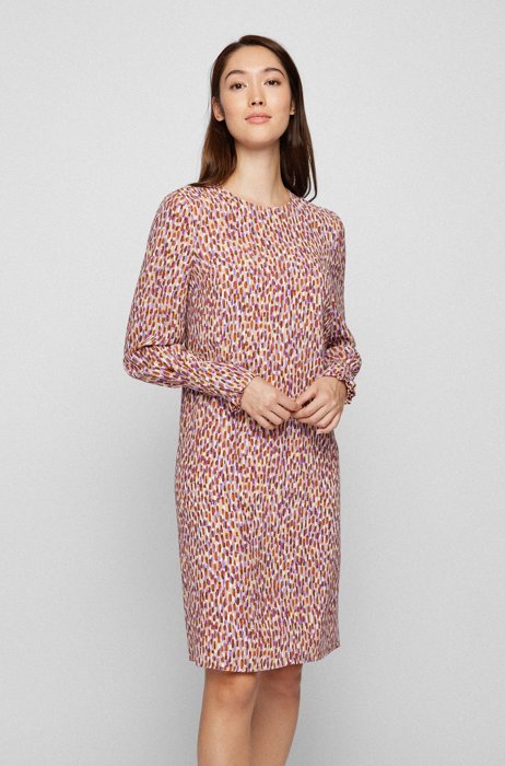 Long-sleeved dress with modern print, Patterned