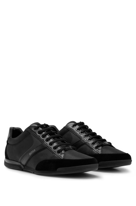 Mixed-material trainers with suede and faux leather, Black