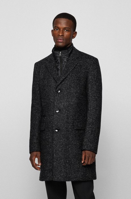 Slim-fit wool-blend coat with zip-up inner, Grey
