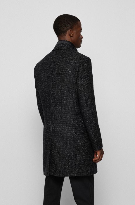 Boss Slim Fit Wool Blend Coat With, Wool Herringbone Zip Front Trench Coat