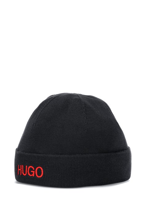 Beanie hat in organic cotton with embroidered logo, Black