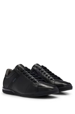 BOSS - Low-top leather trainers with logos and rubberised detail