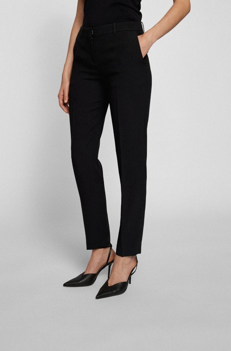 Regular-fit trousers in responsible crinkle crepe, Black