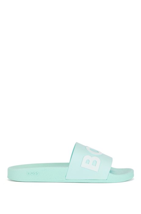 Italian-made slides with contrast-logo strap, Light Green