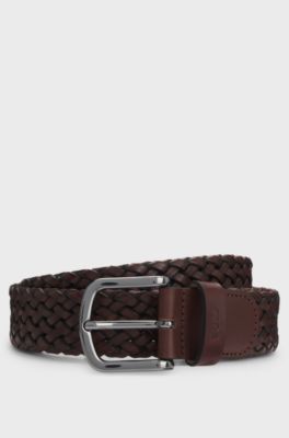Ceinture en cuir tress&eacute;e, Marron fonc&eacute;