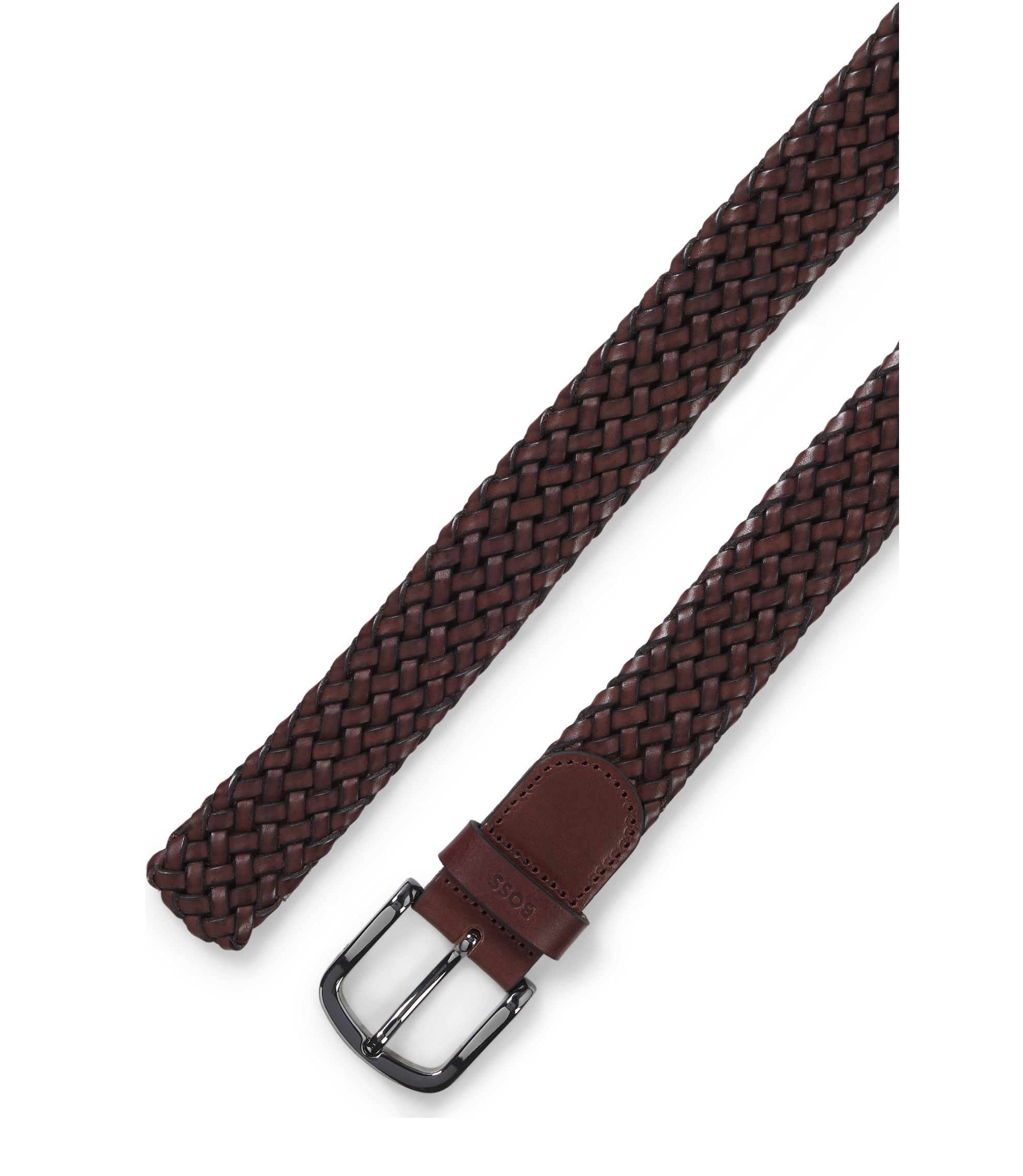 BOSS - ウーブンレザーベルト ロゴループ - ダークブラウン
