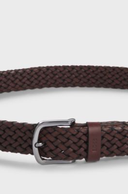 Woven leather belt, Dark Brown