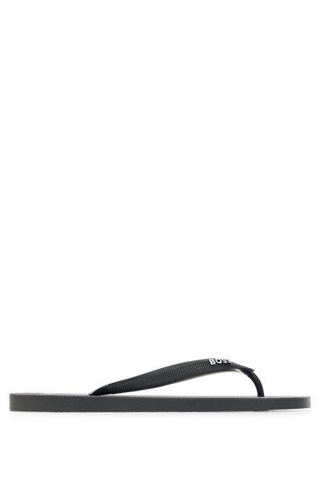 Branded flip-flops with structured straps, Black