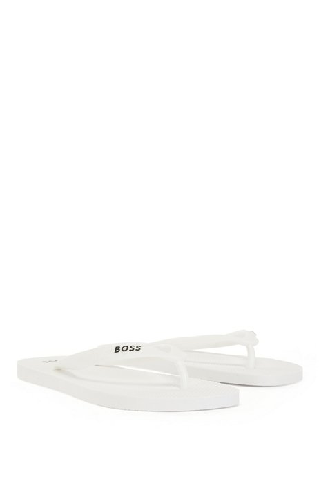 Branded flip-flops with structured straps, White