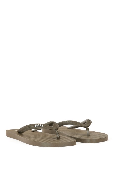 Branded flip-flops with structured straps, Khaki